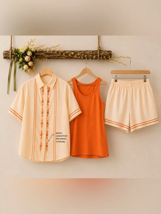 SHEIN Orange Tank Top with Peach Button-Down Accent