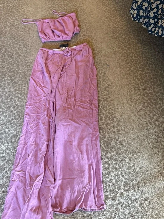 Kittenish pink  Crop Top and Wide-Leg Pant Set