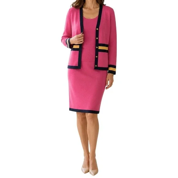 St John Collection‎ Marie Gray Pink Santana Knit 3 Pc Skirt Set Sz 2/4/P Vintage