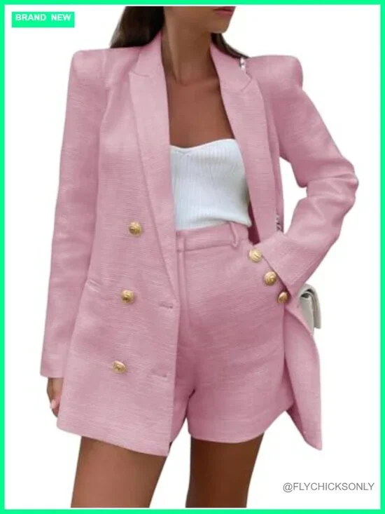 Women's 2 Piece Tweed Blazer Shorts Set Suit Business Work Outfit