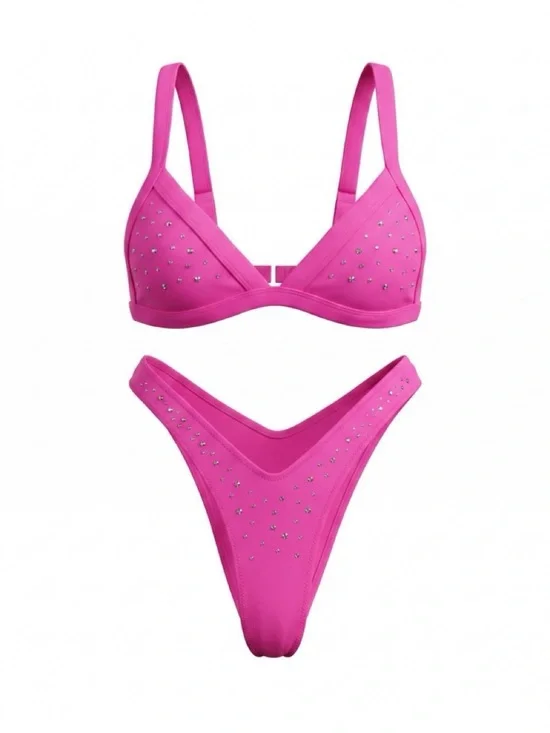 Hot Pink Rhinestone Bikini Set - GrlFriday Shop