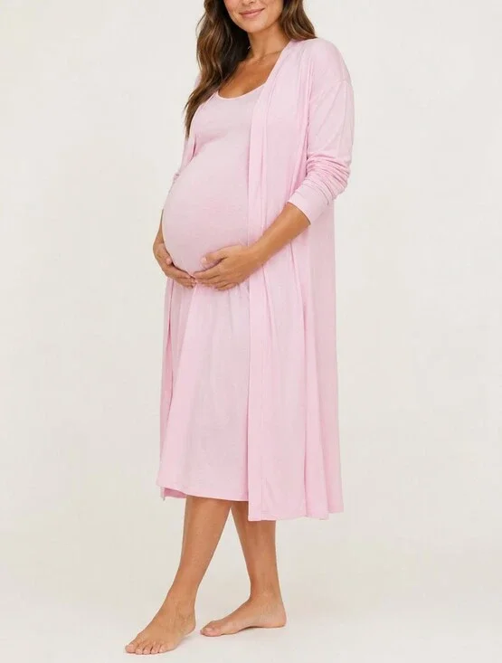 Old Navy Maternity Pink Robe & Nightgown 2-Piece Nursing Sleep Set