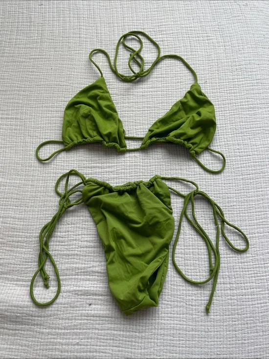 Riot Swim Lime Green Triangle String Bikini Set