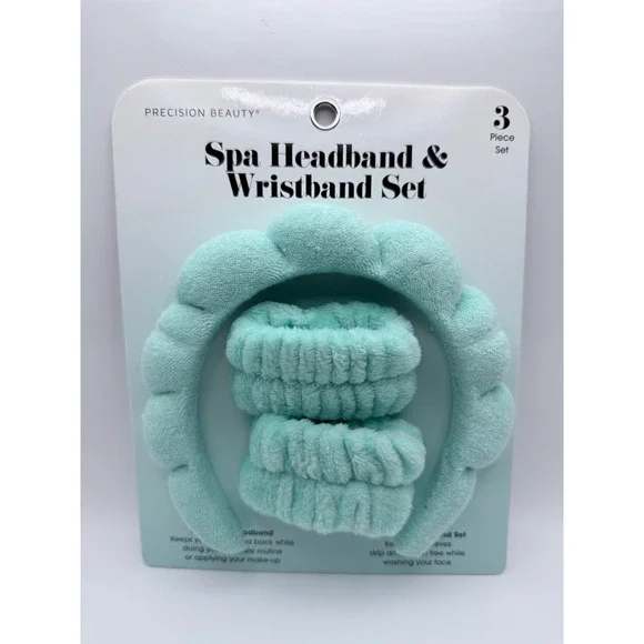 Precision Beauty Spa‎ Headband and Wristband Set 3 Piece Mint Green