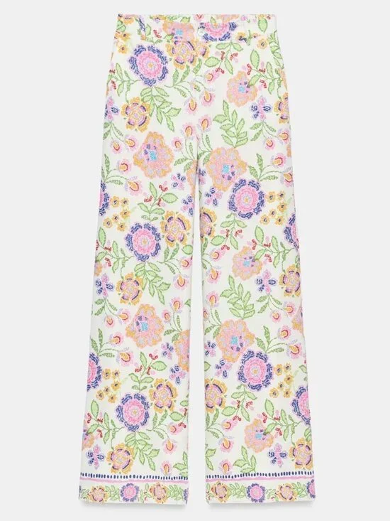 Zara Floral Pastel Cottagecore Pants Multicolor High Rise Size Small NWT