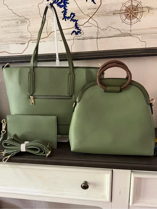 New Women’s Olive Green Tote & Satchel Bag Set