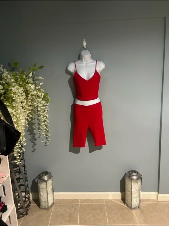love J Red Spaghetti Strap Crop Top & Bike Shorts