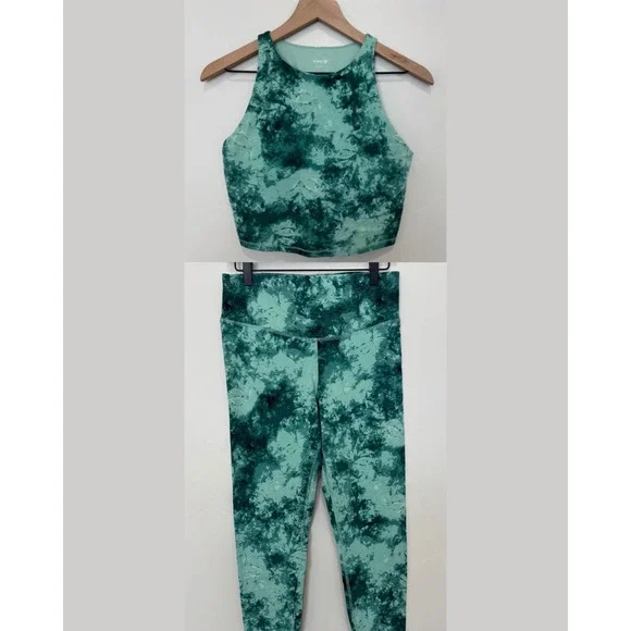 Old Navy Active PowerChill Green Tie Dye Leggings and Sports Bra Set Womens L