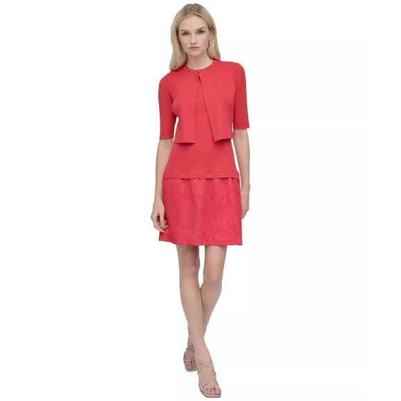 DKNY Cardigan Dress Small 2-Piece Set Sheath Sleeveless Watermelon Pink NWT $169