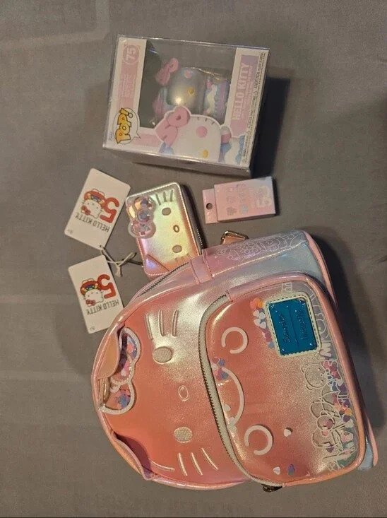 Hello Kitty 50th Anniversary Loungefly Iridescent Pink Set.
