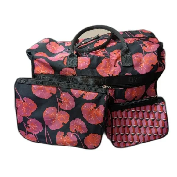 Diane von Furstenberg DVF Geranium Leaf Weekender Travel Bag Pouch Set NWOT