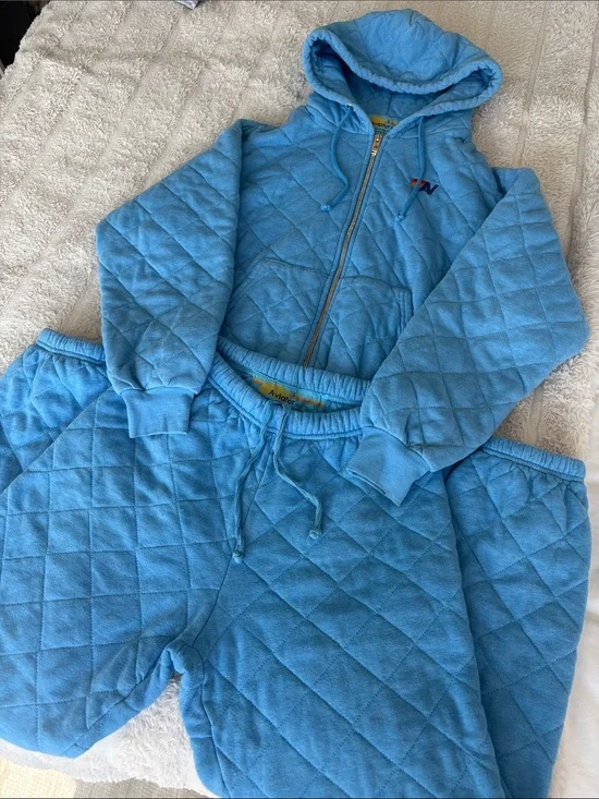 Aviation nation Sky Blue Quilted Hoodie & sweatpants  Set size small