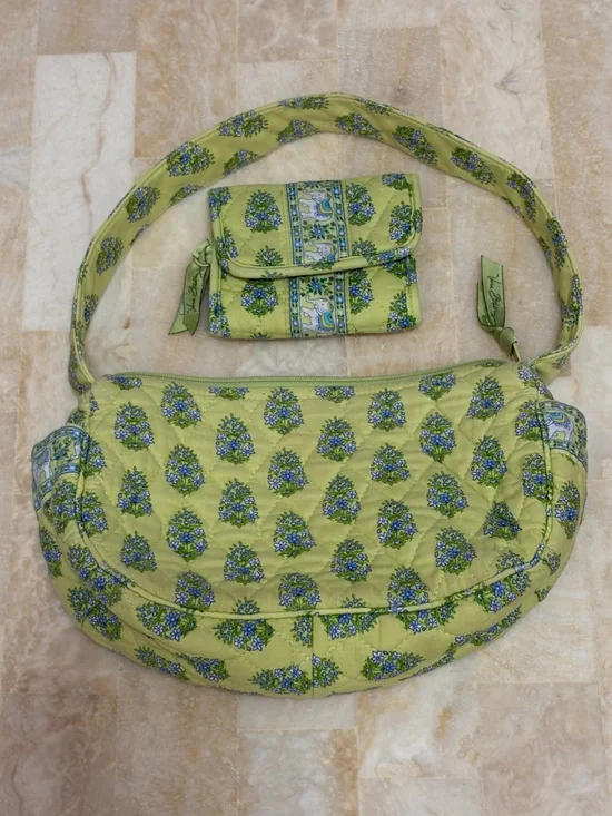 Vera Bradley Citrus Elephant Quilted Shoulder Bag & Matching Wallet Set