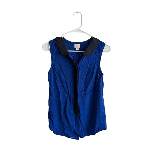 Anthropologie Postmark Royal Blue Peter Pan Collar Silk Trim Blouse Size‎ 0