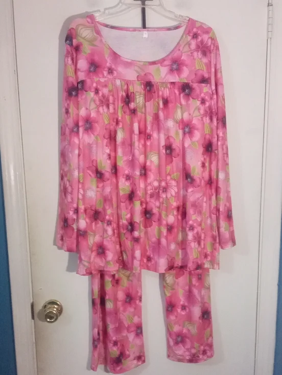 Pink Floral Casual Set XL New  Long-Sleeve Top & Pants Lounge