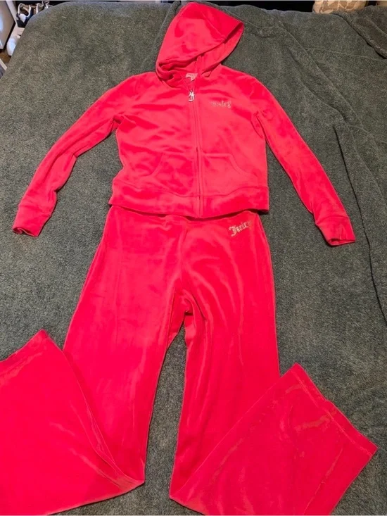 Juicy Couture Pink Velvet Hoodie & Flare Pants Set