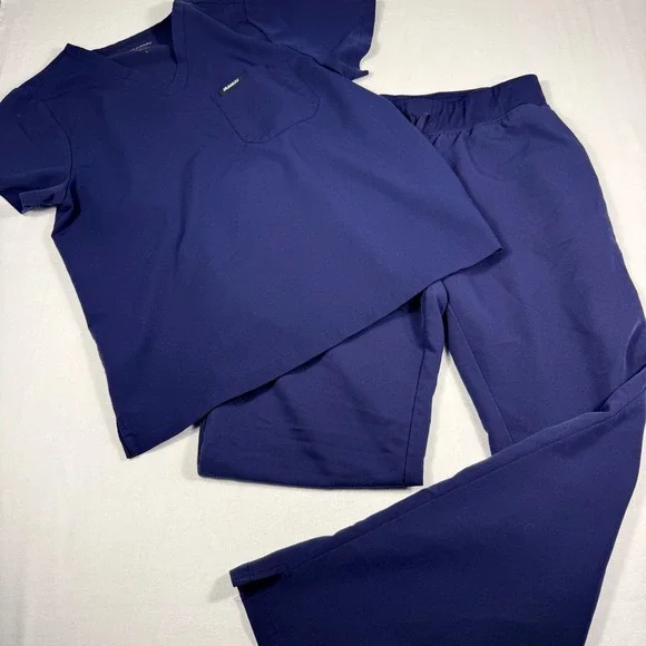 Jaanuu Scrub Set Medium Navy Blue V-Neck Top Jogger Pants Medical Uniform W10001
