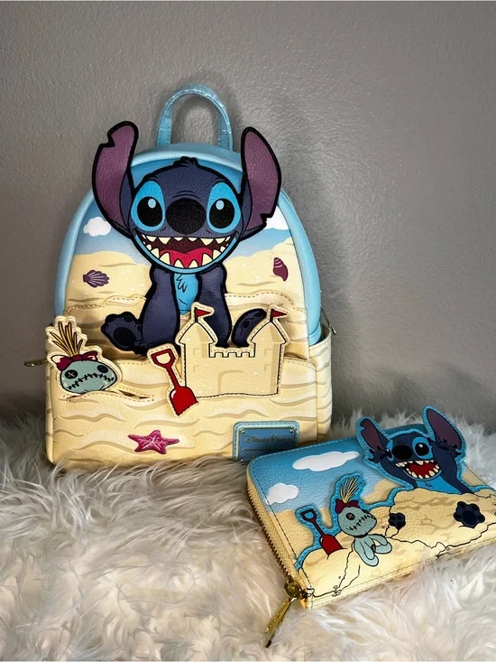 Loungefly Stitch Sandcastle Mini Backpack & Wallet - Light Blue & Cream