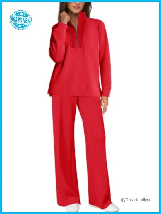 2 Piece Tracksuit Half Zip Long Sleeve Matching Lounge Set Women Fall