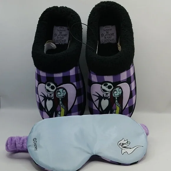 Disney Nightmare Before Christmas Holiday Slippers With Sleep Mask Women 6 NIB