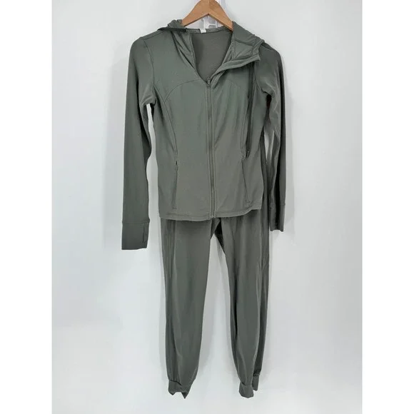 CRZ Yoga Tracksuit Set Women XS/XXS‎ Sage Green Hooded Jacket Joggers Pant Set