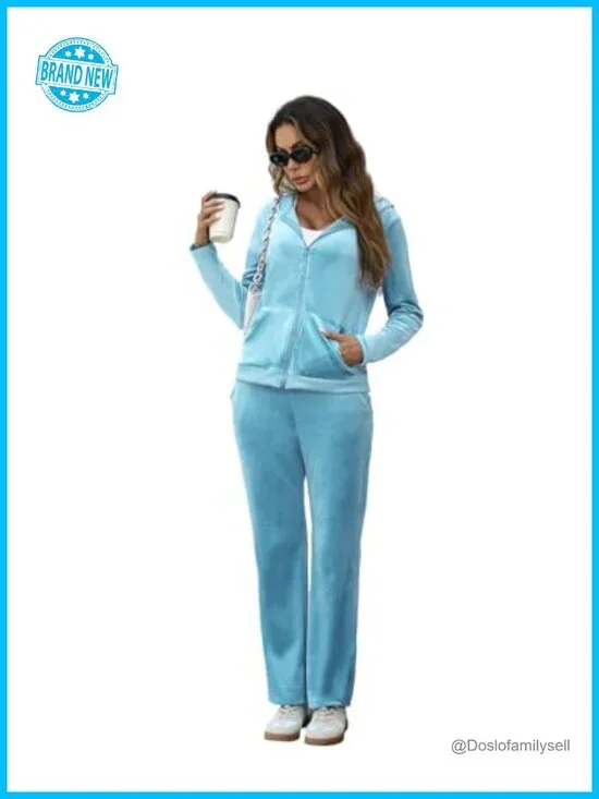 Velour Tracksuit Women's 2 Piece Zip Up Hoodie and Sweatpants Set Loungewear