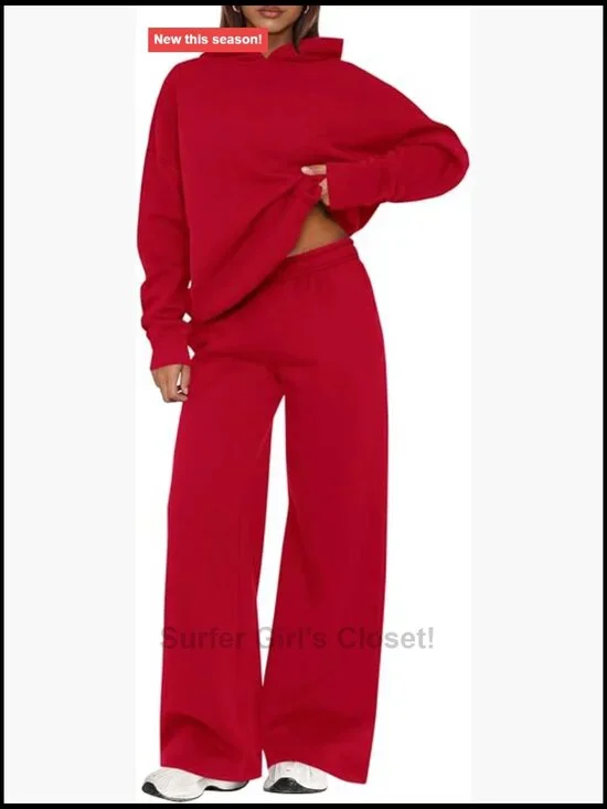 2 Piece Lounge Set Matching Sweatsuits Long Sleeve Hoodie Wide Leg Pants