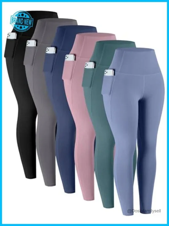 6 Pack High Waisted Leggings with Pockets Tummy Control Workout Yoga Pants