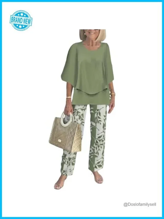Cotton Blend 3/4 Sleeve Wide Leg Pants Lounge Set Two Piece Tracksuit