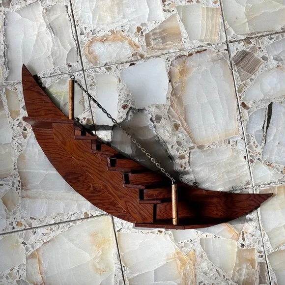 Antique Handmade Wooden Crescent Moon Stairs Stairway