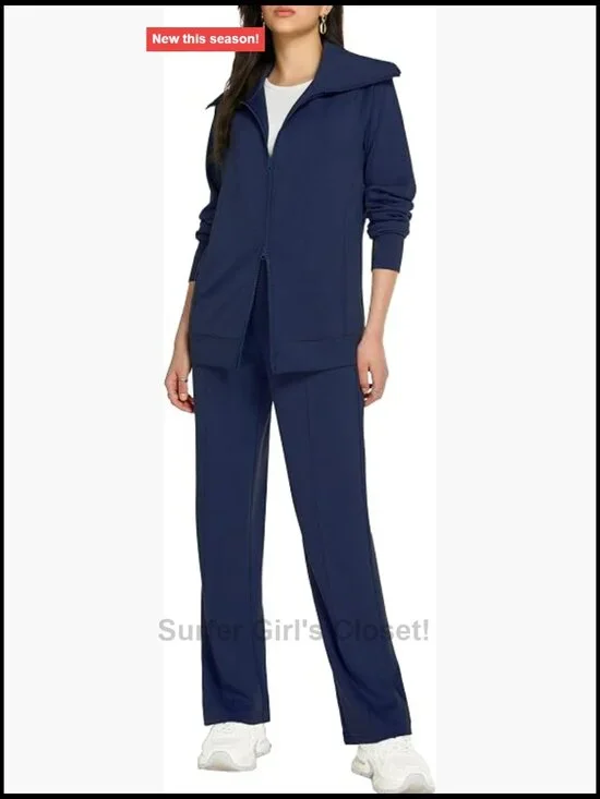 2 Piece Zip Up Tracksuit Lounge Set Sweatsuit with Wide Leg Pants