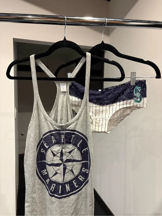 PINK Victoria's Secret Gray Seattle Mariners Tank & Navy-Trim Bikini Briefs NWOT