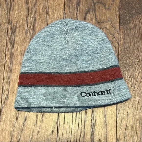 Vintage Carhartt Heather Gray Beanie with Red Stripe