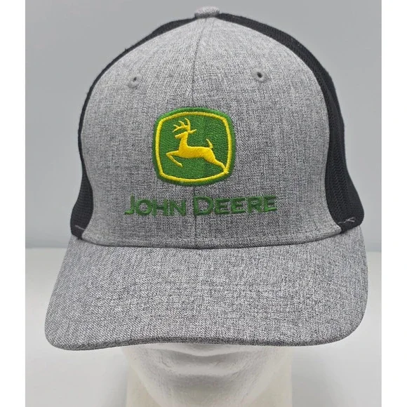 John Deere Trucker Hat Grey Black Embroidered Logo Snapback