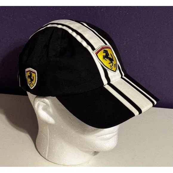 Vintage SCUDERIA FERRARI F1 Striped Racing Hat Cap Strap Back Rare