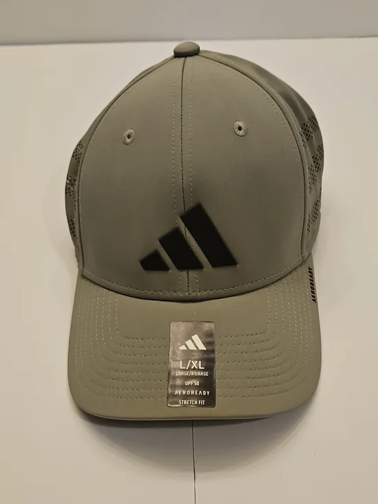 adidas Aeroready Olive Green Gray Stretch Ball Cap Hat Black Logo Mens L/XL NEW