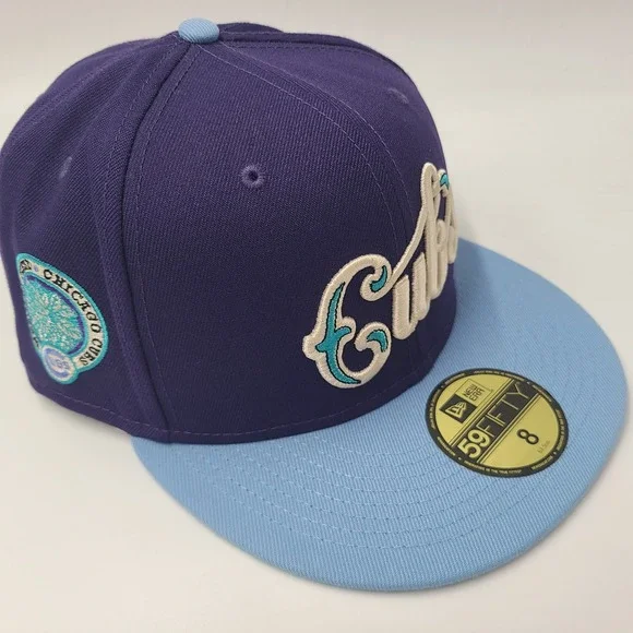 Chicago Cubs Hat Fitted 8 New Era 59Fifty Purple Blue MLB Wrigley Field Patch