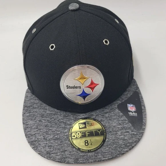 Pittsburgh Steelers Hat Fitted 8 1/4 New Era 59Fifty Black Gray NFL Football Men