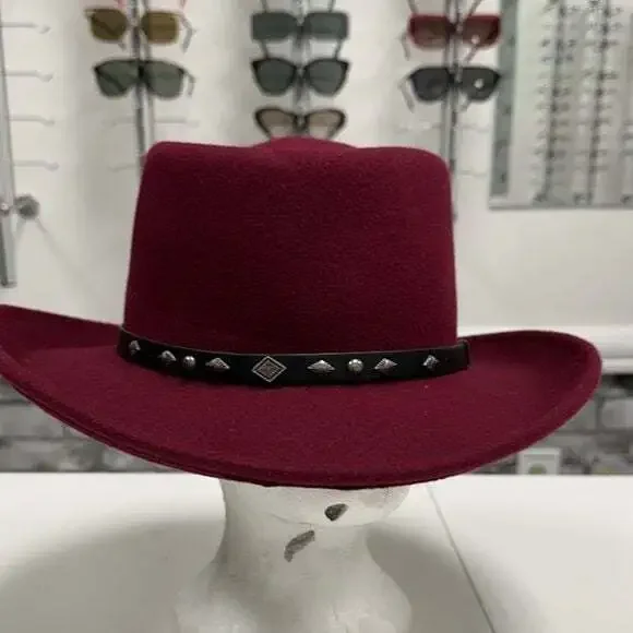 Stylish Burgundy Hat with Black Studded Band