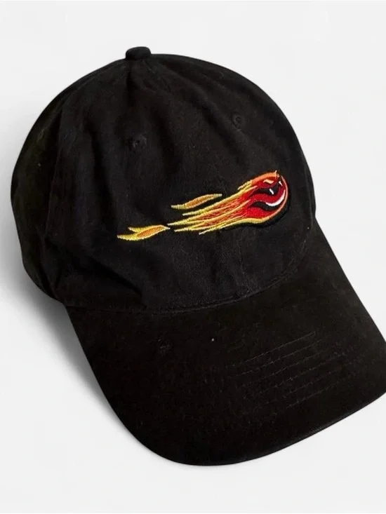 Black Hot Tamales candy Dad Hat with Embroidered Flaming Comet
