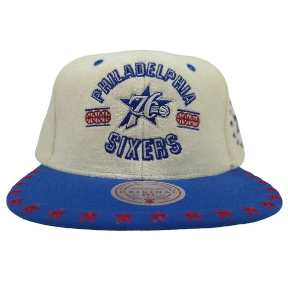 Phila 76ers‎ Mitchell & Ness NBA Snapback Hat Cap Cream Terry Fabric Crown NWT
