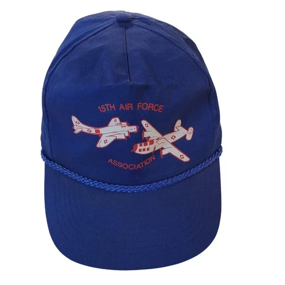 Vintage 15th Air Force Association Snapback‎ Hat Blue Promo Plus Suede Puff Cap