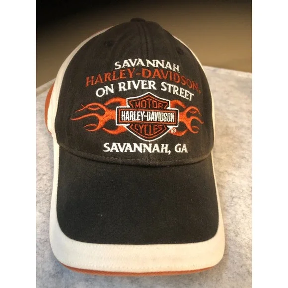 Harley Davidson Savannah GA River Street Hot Flame Embroidered Biker Cap