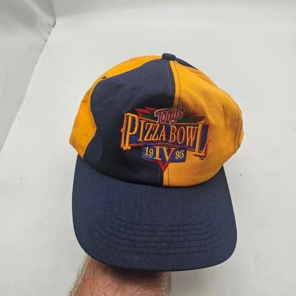 Vintage Tony's Pizza Bowl Hat Cap Snap Back Mens One Size Blue Yellow 1995 90s