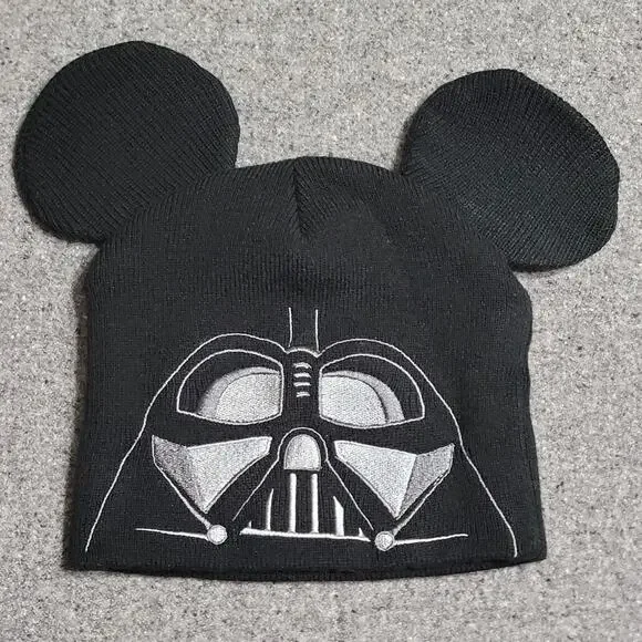Darth Vader Mickey Mouse Ears Beanie Winter Cap Black Knit Skull Hat Disneyland