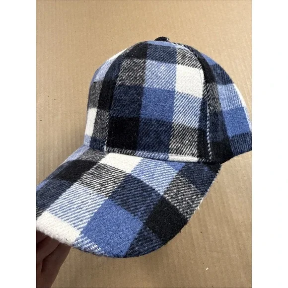 Steve Madden Hat Cap Strap Back Unisex One Size Blue Check Plaid Flannel