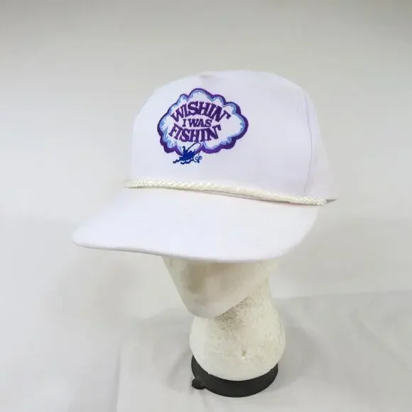 Wishing I was Fishing Hat, Golf Rope Trucker, White, Snapback 1990s