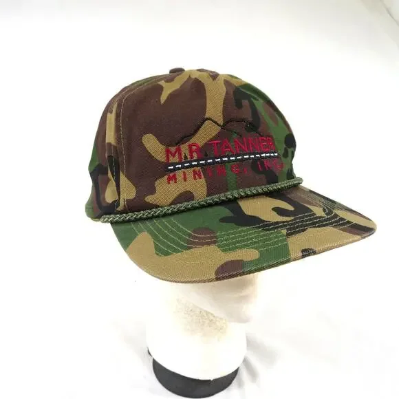 Mr. Tanner Mining Inc Hat Woodland Camo Rope Trucker Green San Sun SnapBack 90s