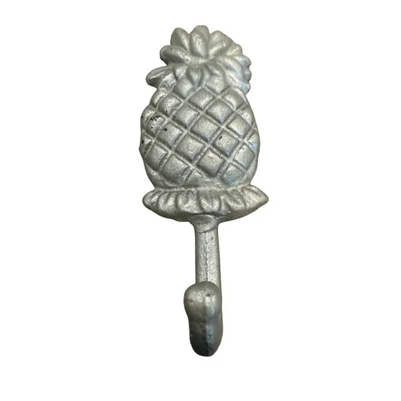 Cast Iron or pewter Pineapple‎ Wall Hook Silver Decor Tropical Nautical