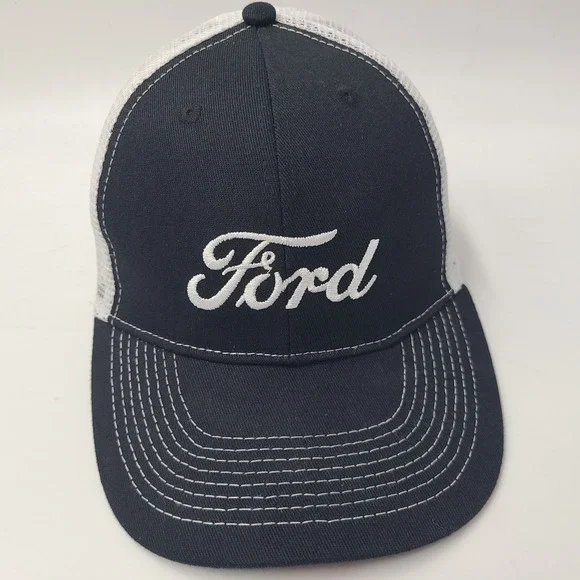 Ford Hat Snapback Trucker Mesh Black White Logo Script Car Truck Advertising Men